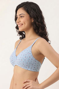 Zivame Padded Non Wired Medium Coverage Tshirt Bra - Blue Ditsy Floral — thumbnail 3